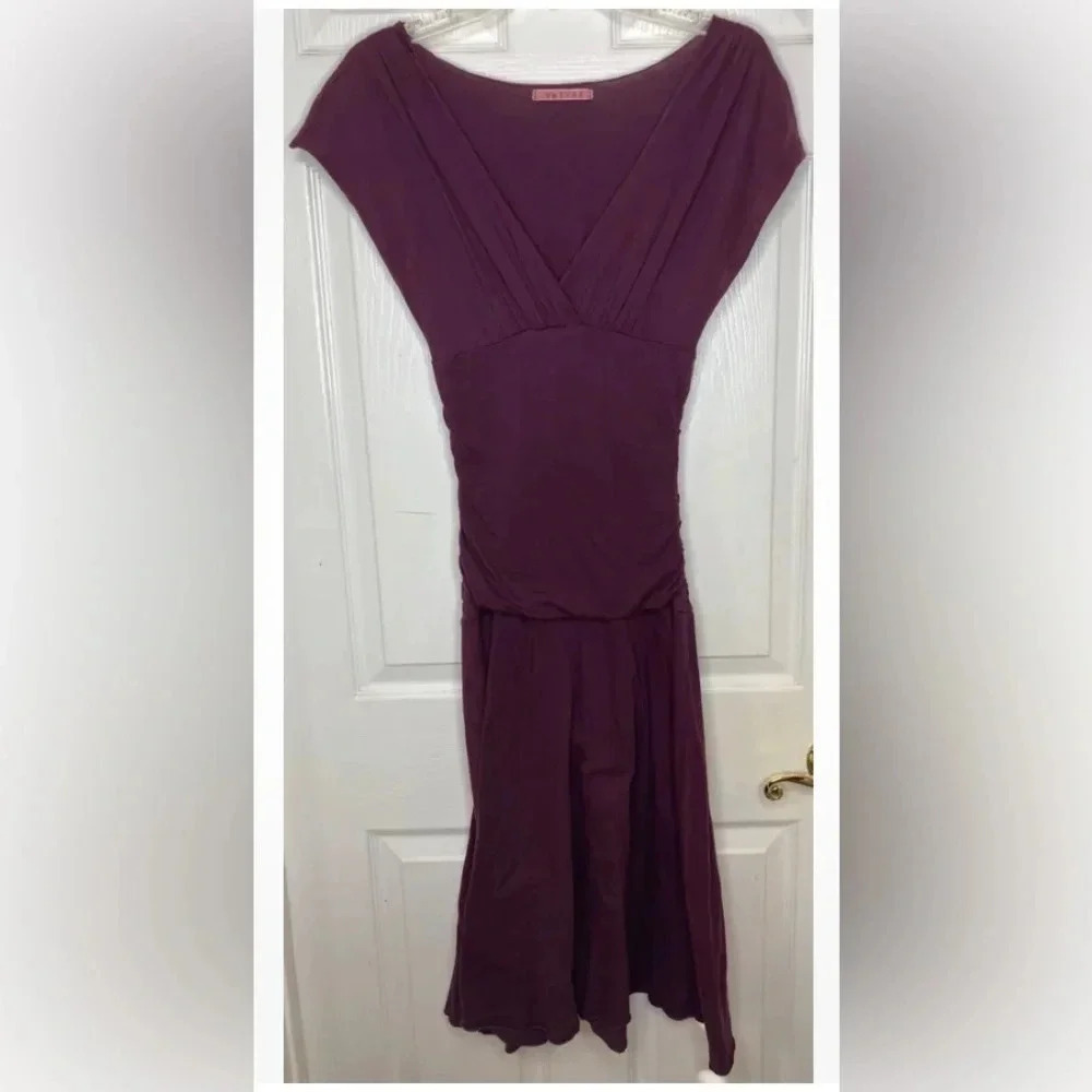 Woman VELVET Graham & Spencer Eggplant Purple Sleeveless V-Neck Midi Dress Small